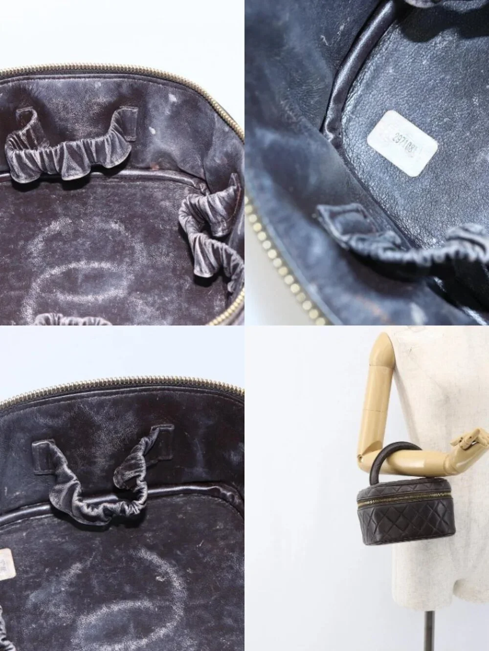 CHANEL Matelasse Vanity Hand Bag Lamb Skin Dark Brown Gold CC Auth 170916